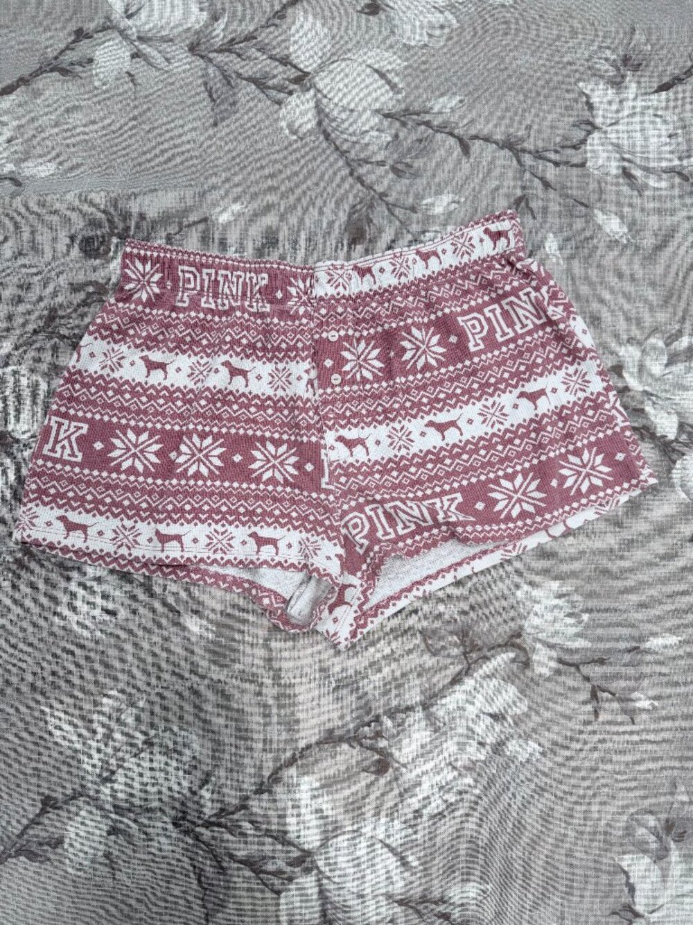 Victoria’s Secret PINK Small Fair Isle Dog Snowflake Foldover Pajama Shorts